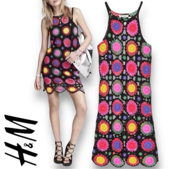 H&M + CHOACHELLA Women’s Rainbow Crochet Dress in the Size 6 in Multi Color - Picture 2 of 14